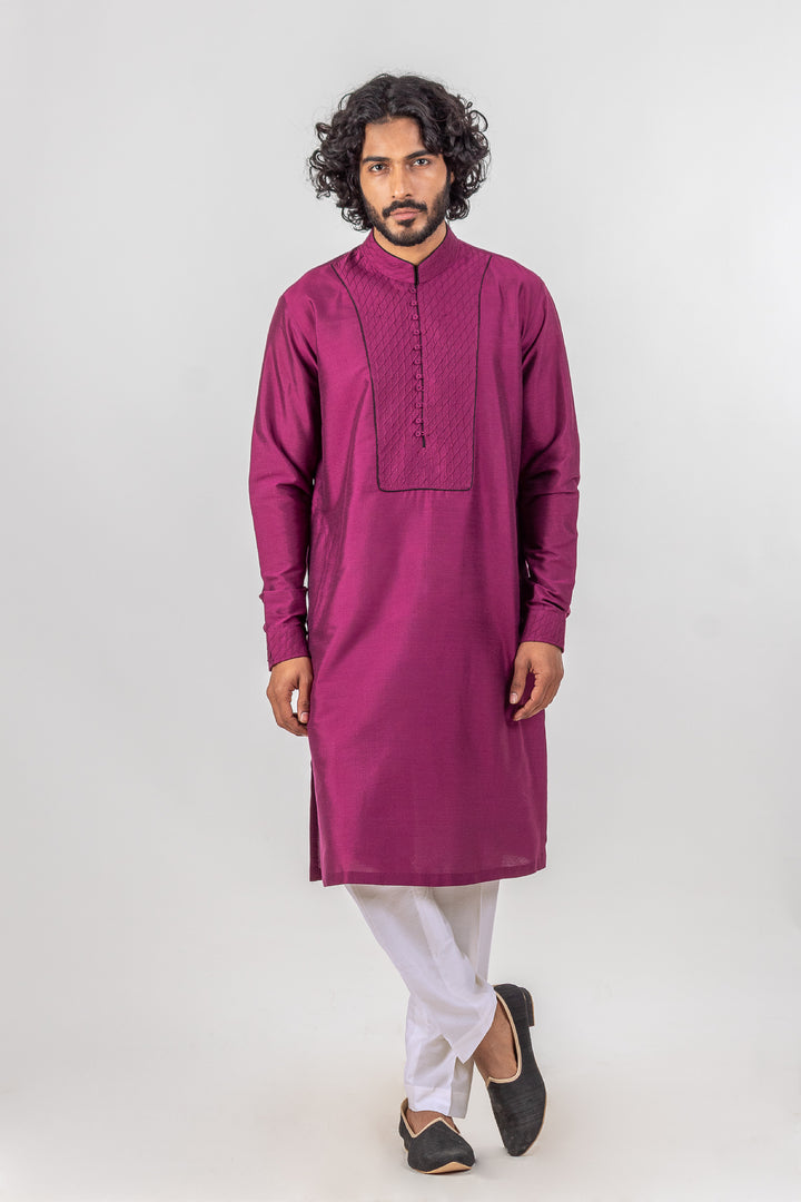 DARK PURPLE PINTUCK NECK LINE KURTA (only kurta)