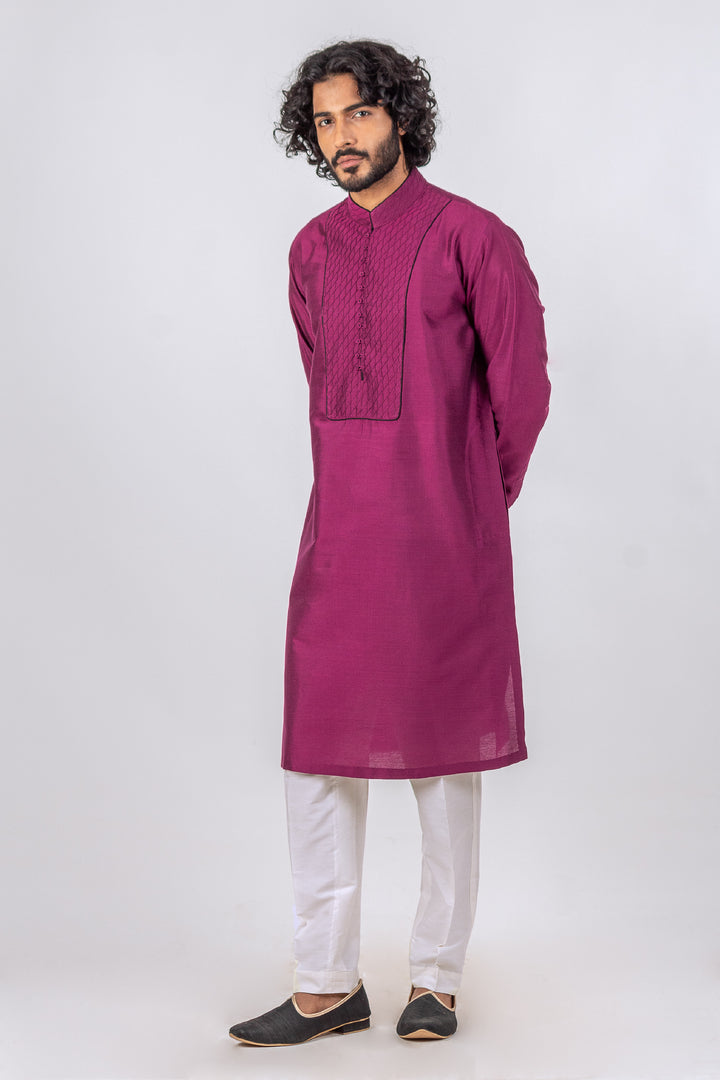 DARK PURPLE PINTUCK NECK LINE KURTA (only kurta)