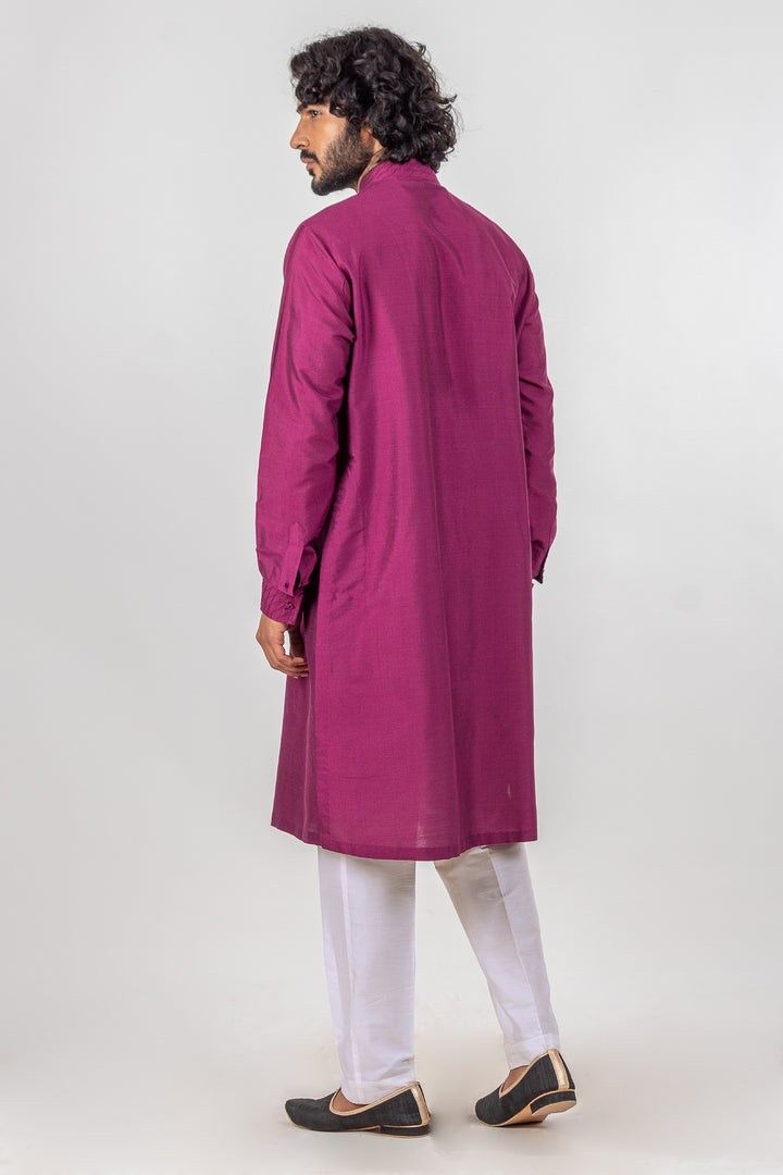 DARK PURPLE PINTUCK NECK LINE KURTA (only kurta)