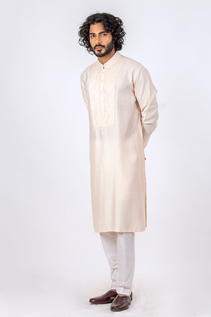 LIGHT PINK PINTUCK NECKLINE KURTA (only kurta)