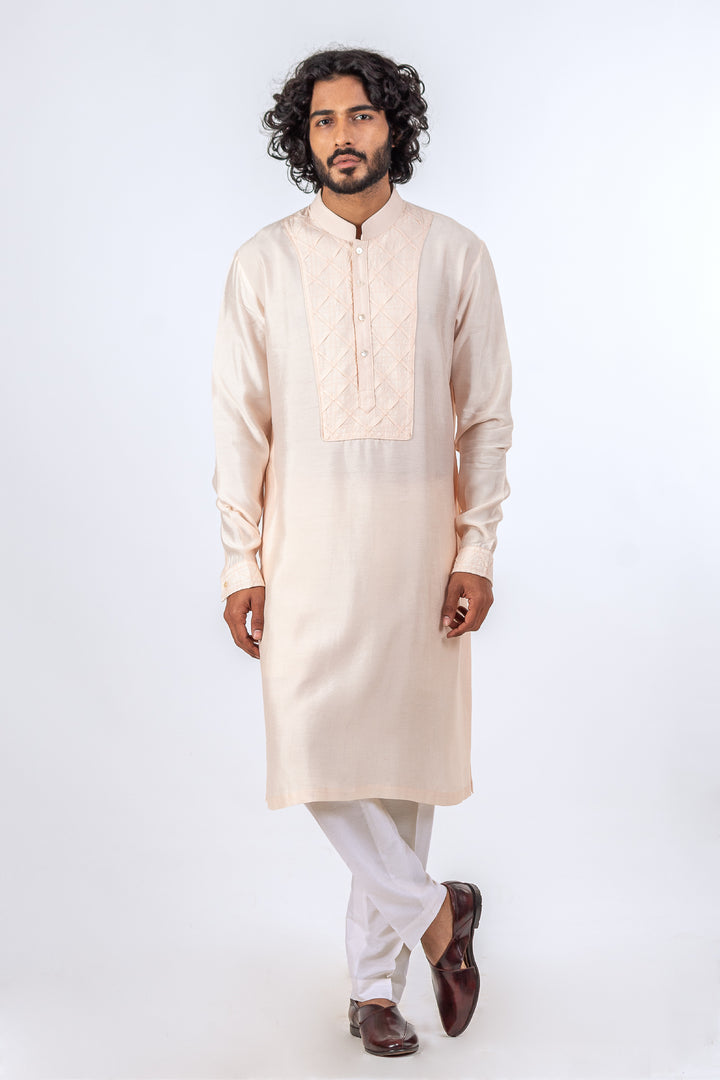 LIGHT PINK PINTUCK NECKLINE KURTA (only kurta)