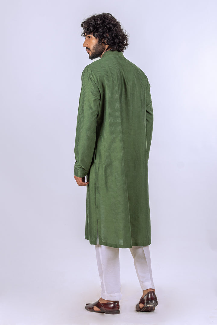 MEHENDI GREEN ALL OVER PANNEL PINTICK WITH KIRAN DORI NECKLINE KURTA (only kurta)