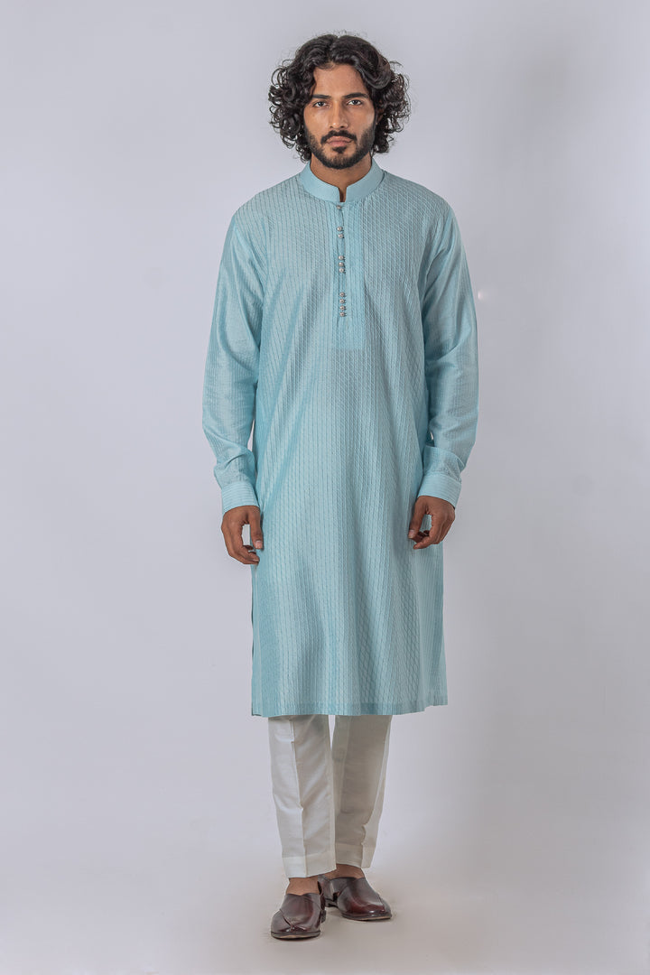 SKY BLUE ALLOVER DIAMOND PINTUCK WITH LOOP BUTTON KURTA (only kurta)