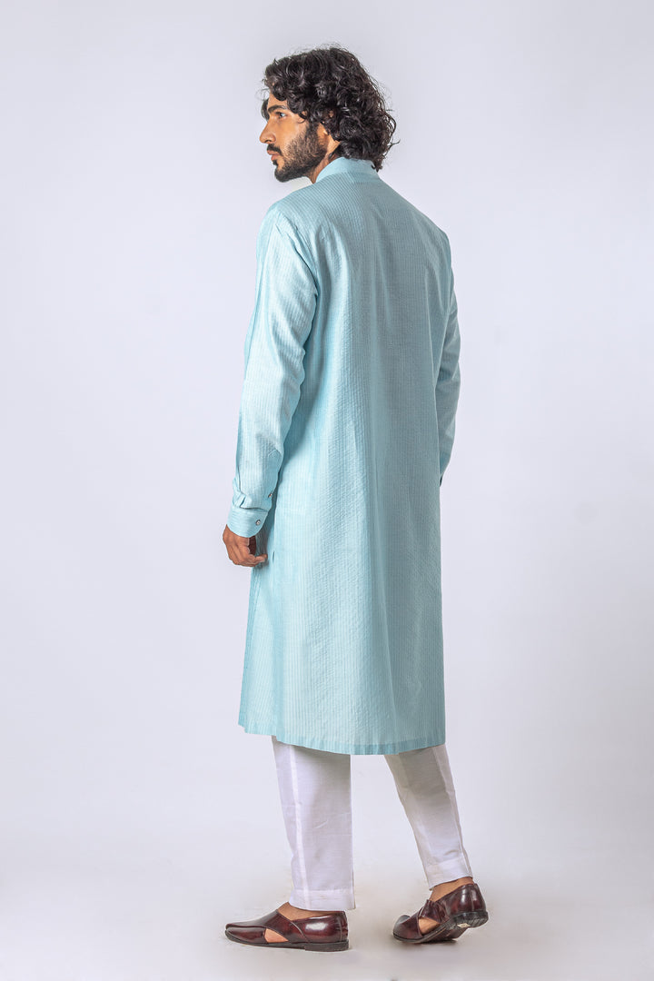 SKY BLUE ALLOVER DIAMOND PINTUCK WITH LOOP BUTTON KURTA (only kurta)