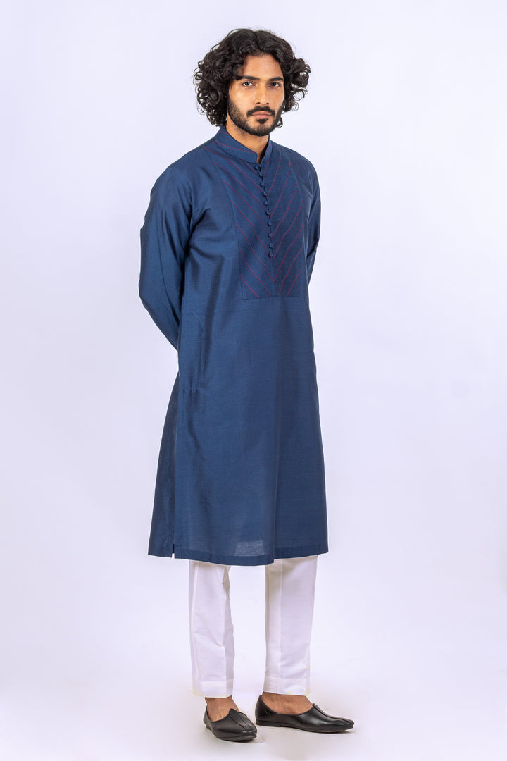 BLUE PINTUX NECKLINE KURTA (only kurta)