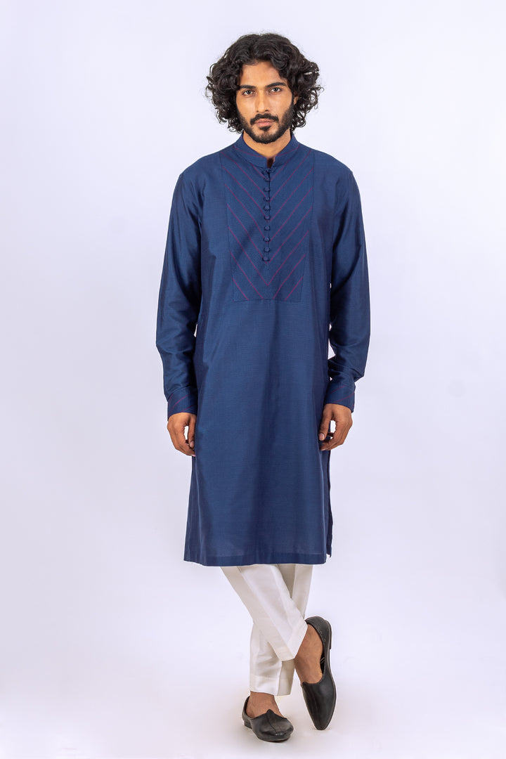 BLUE PINTUX NECKLINE KURTA (only kurta)
