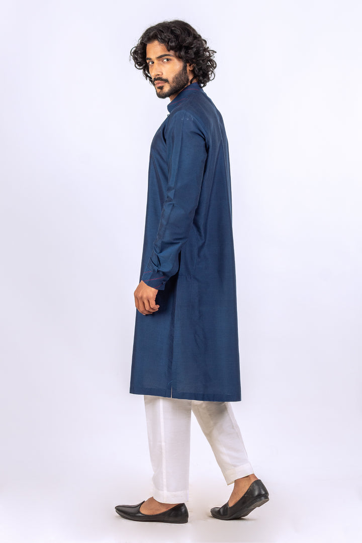 BLUE PINTUX NECKLINE KURTA (only kurta)