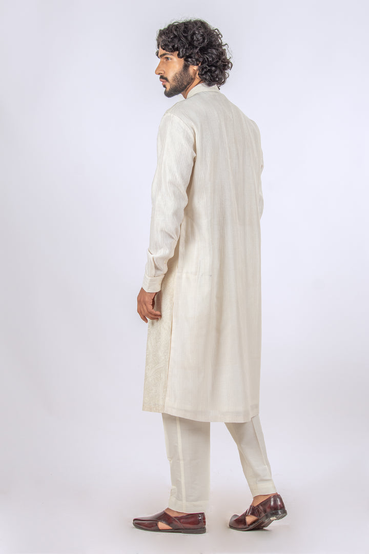 WHITE ALLOVER MACHINE EMBROIDERY KURTA (only kurta)