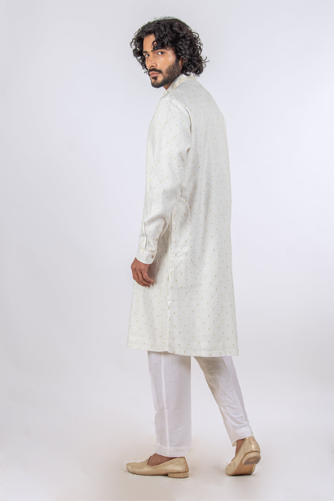 WHITE MACHINE EMBROIDERED NECKLINE KURTA (only kurta)