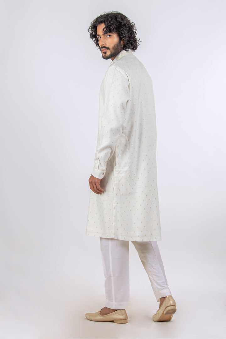 WHITE MACHINE EMBROIDERED NECKLINE KURTA (only kurta)