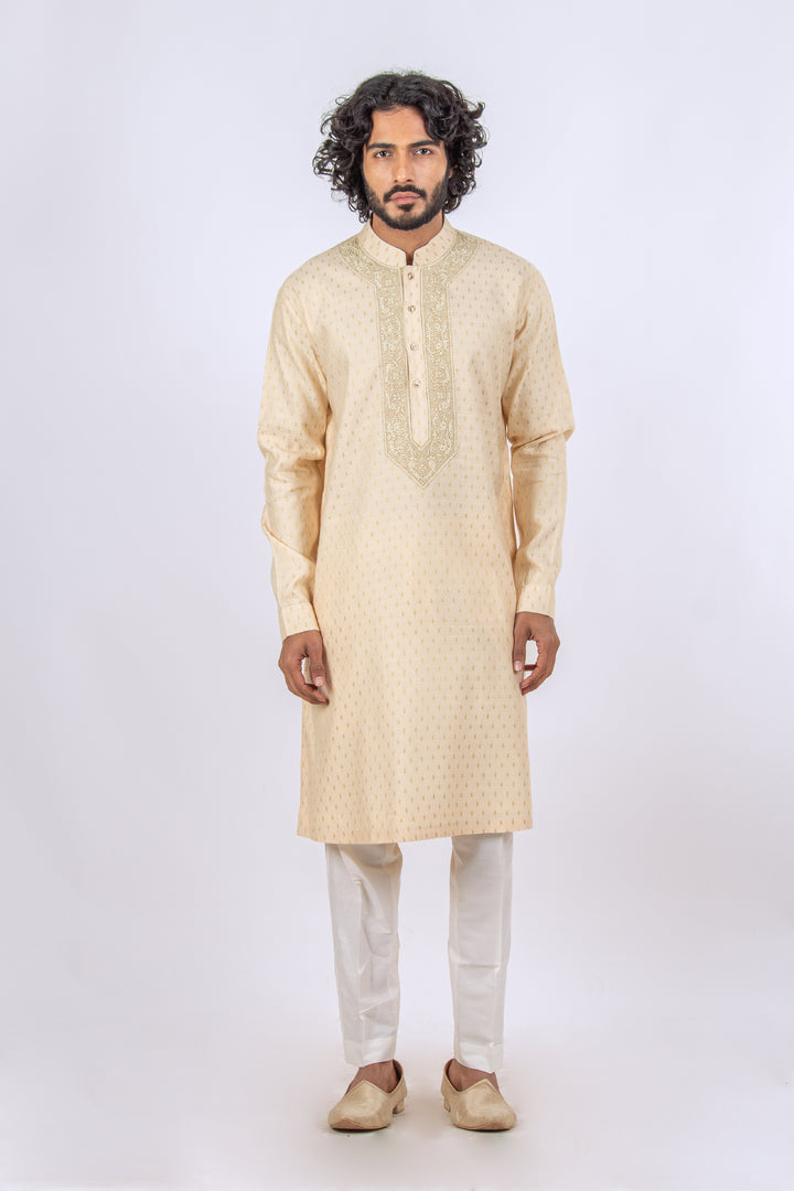 PEACH MACHINE EMBROIDERED NECKLINE KURTA (only kurta)