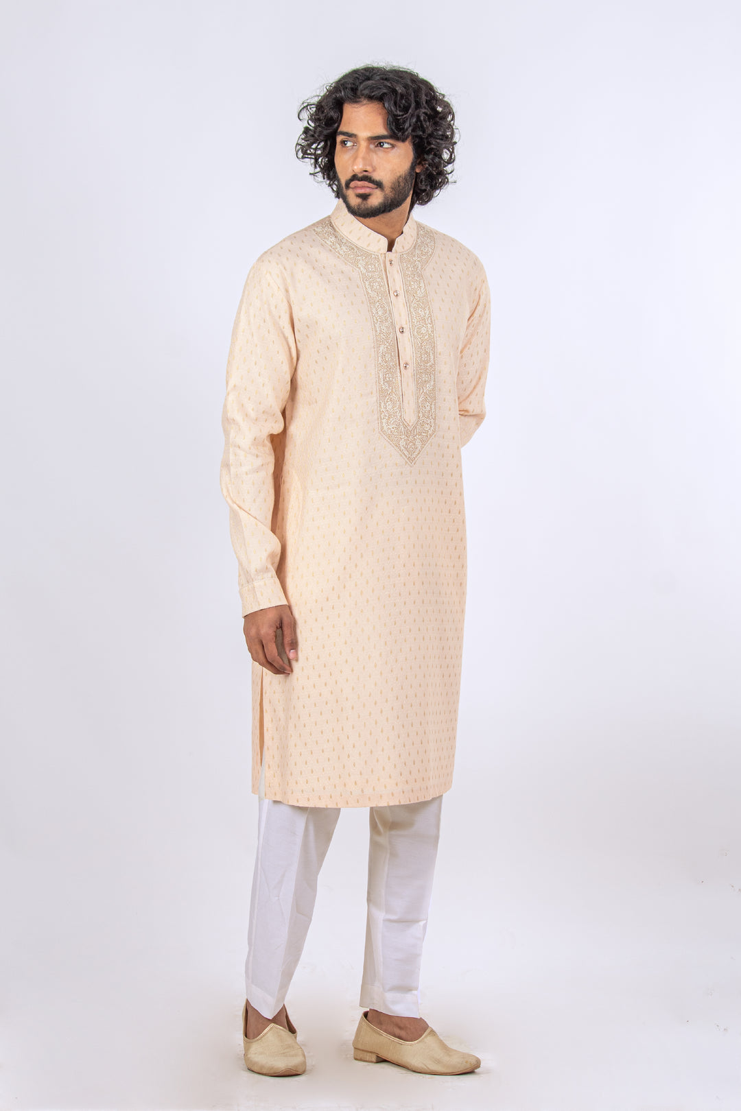 PEACH MACHINE EMBROIDERED NECKLINE KURTA (only kurta)