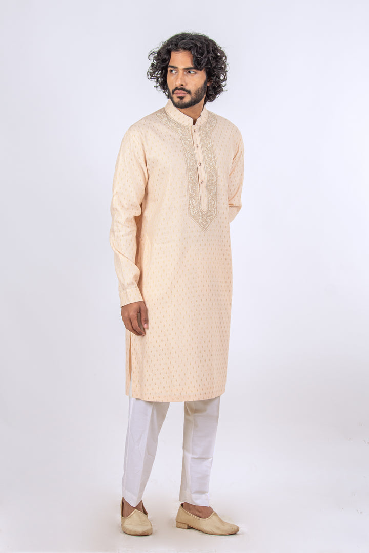 PEACH MACHINE EMBROIDERED NECKLINE KURTA (only kurta)