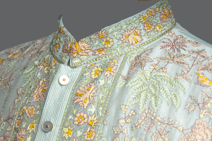 Aqua Chanderi Kurta Set