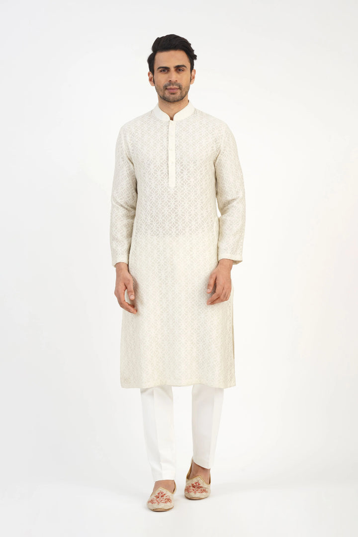 Cream Embroidered Bundi Kurta Set