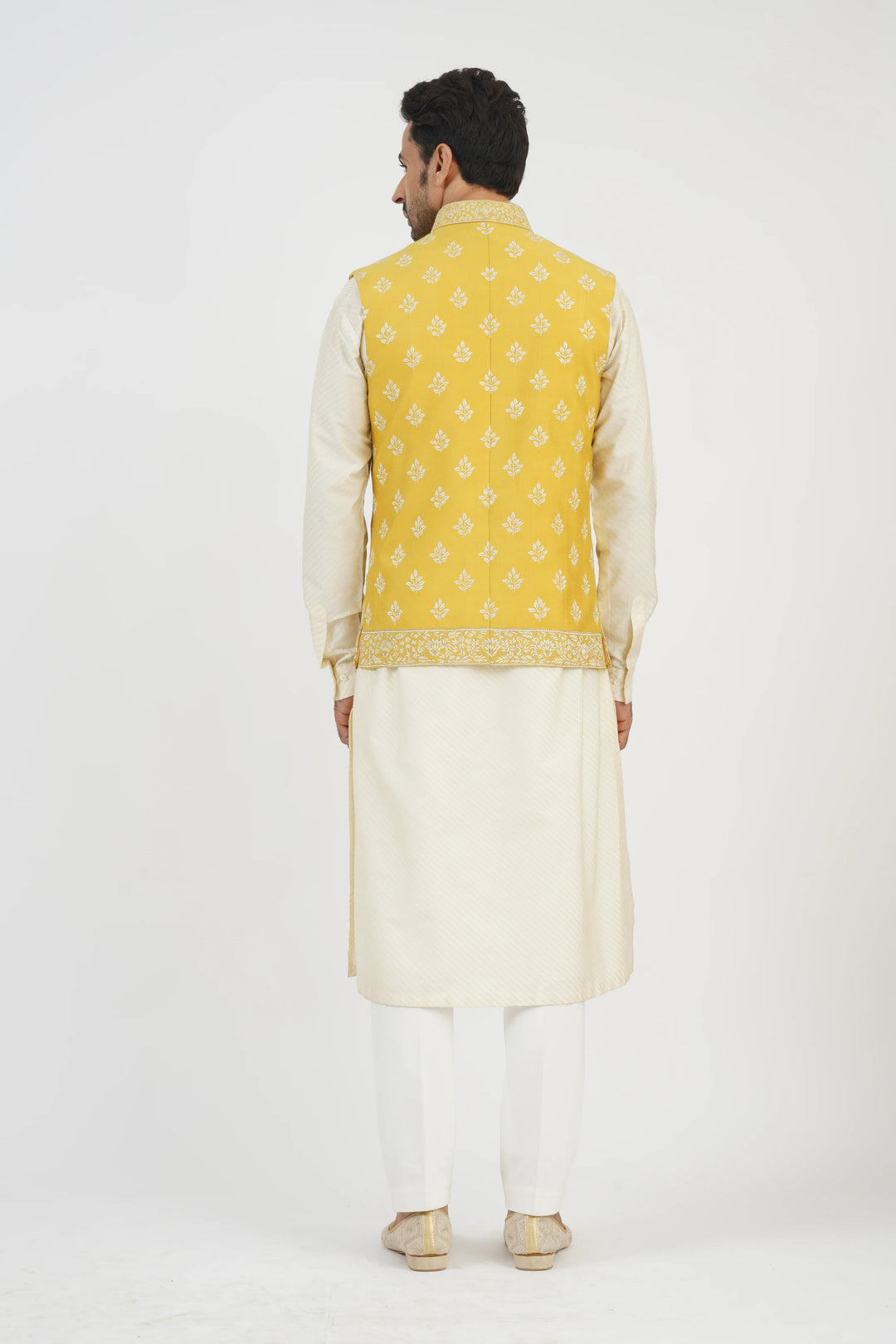 Yellow Embroidered Bundi Kurta Set