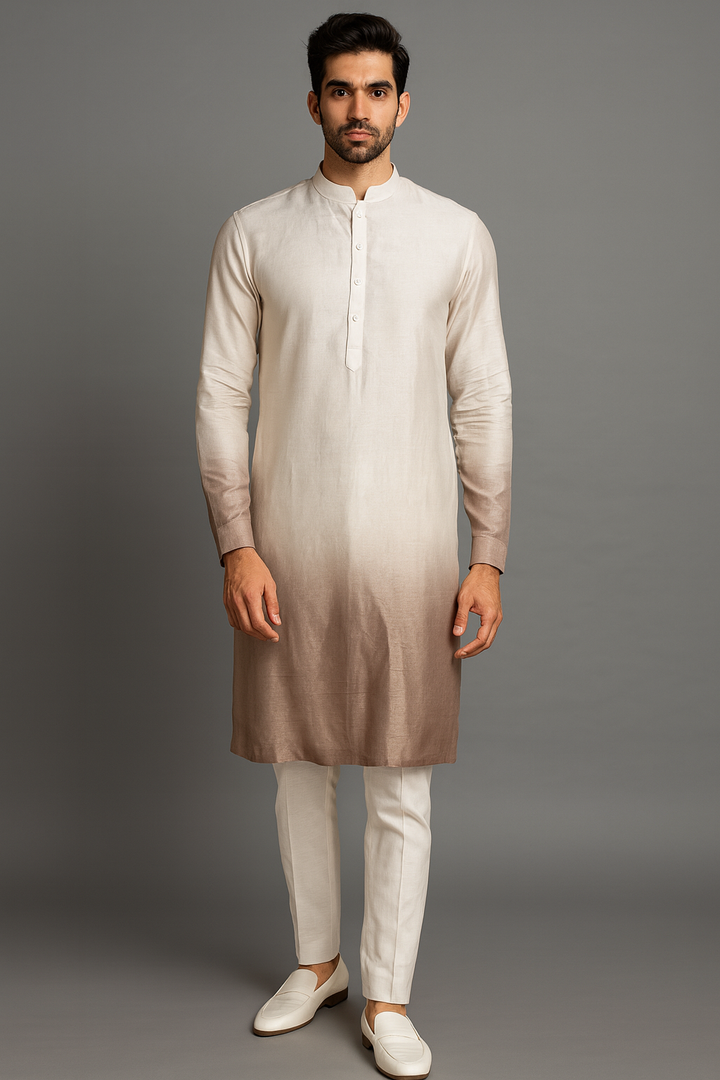 Beige Shaded Kurta and Bundi Set