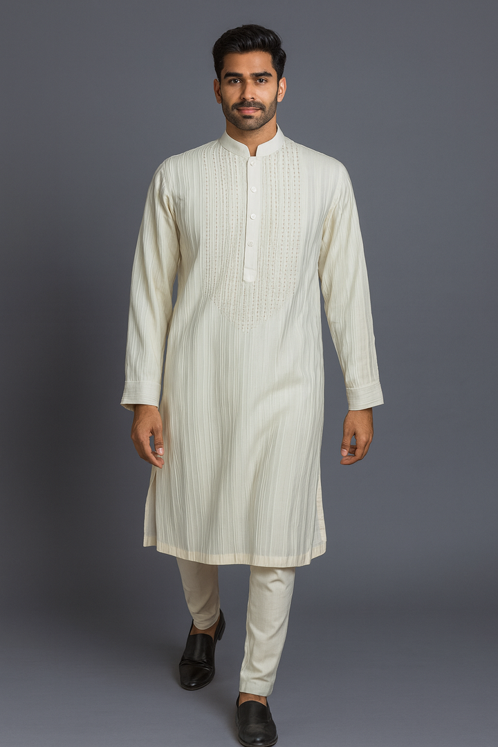 Off-White Cotton Silk Kurta Set