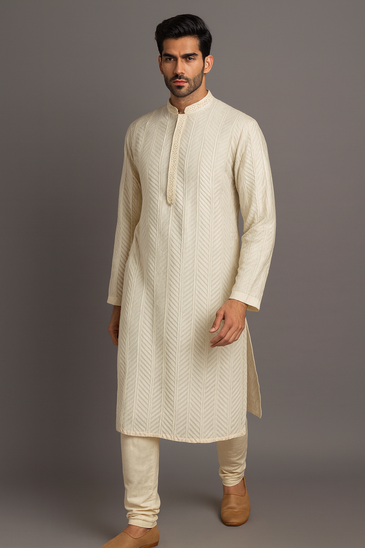 Off-White Banarasi Silk Kurta