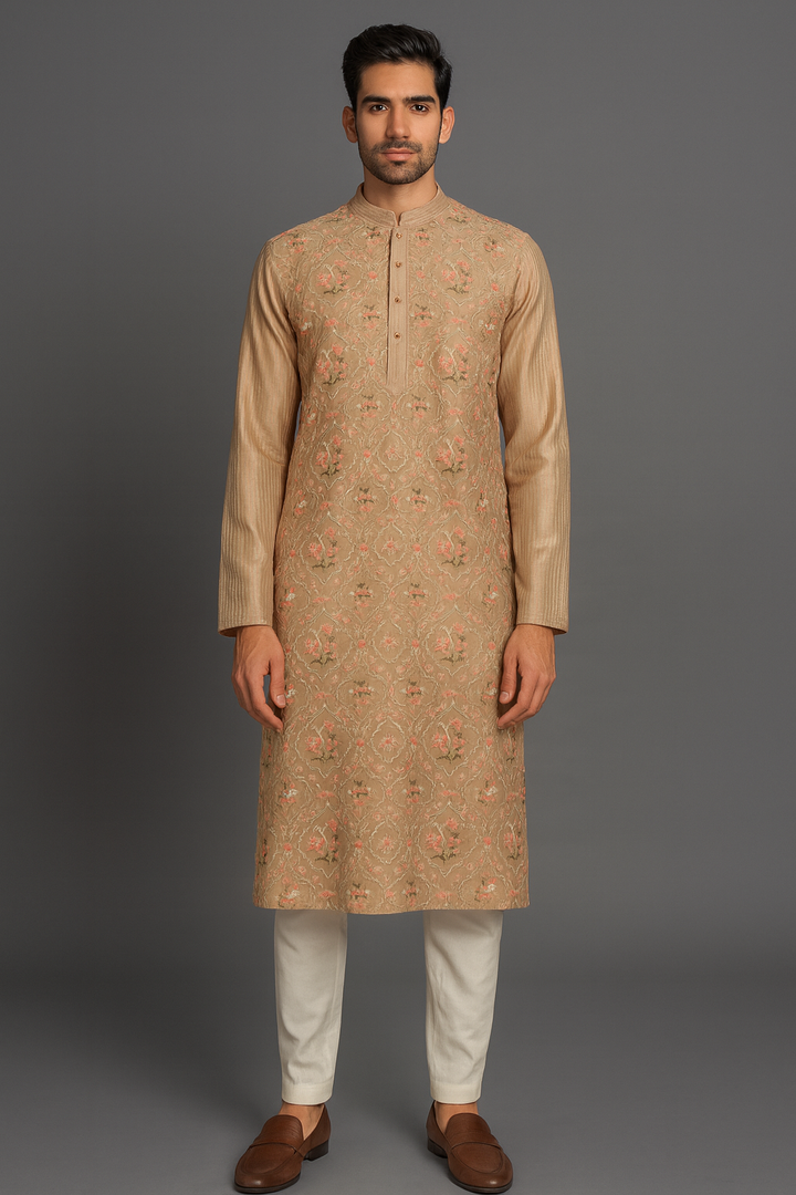 Beige Chanderi Kurta Set