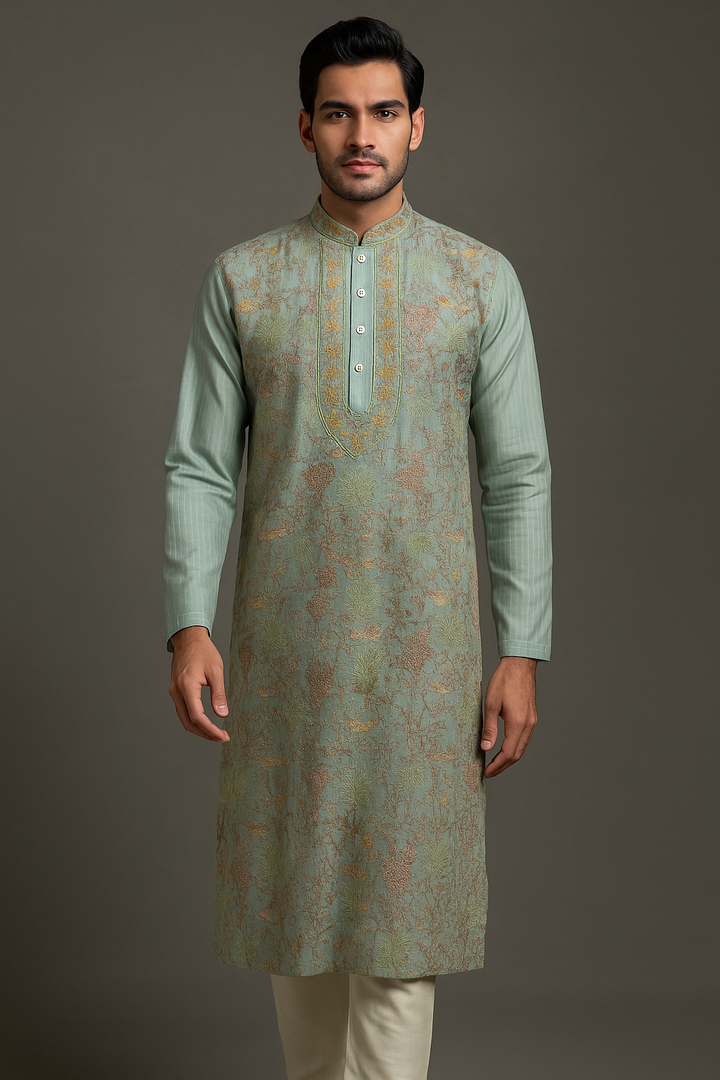 Aqua Chanderi Kurta Set