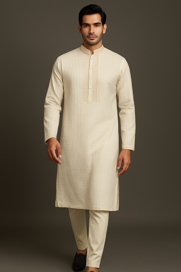 Off-White Chanderi Kurta Set