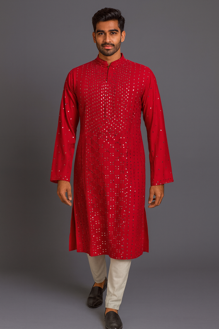 Red Chanderi Kurta Set