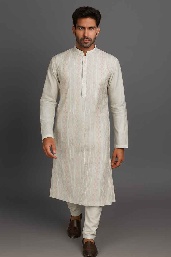 Cream Cotton Silk Kurta Set