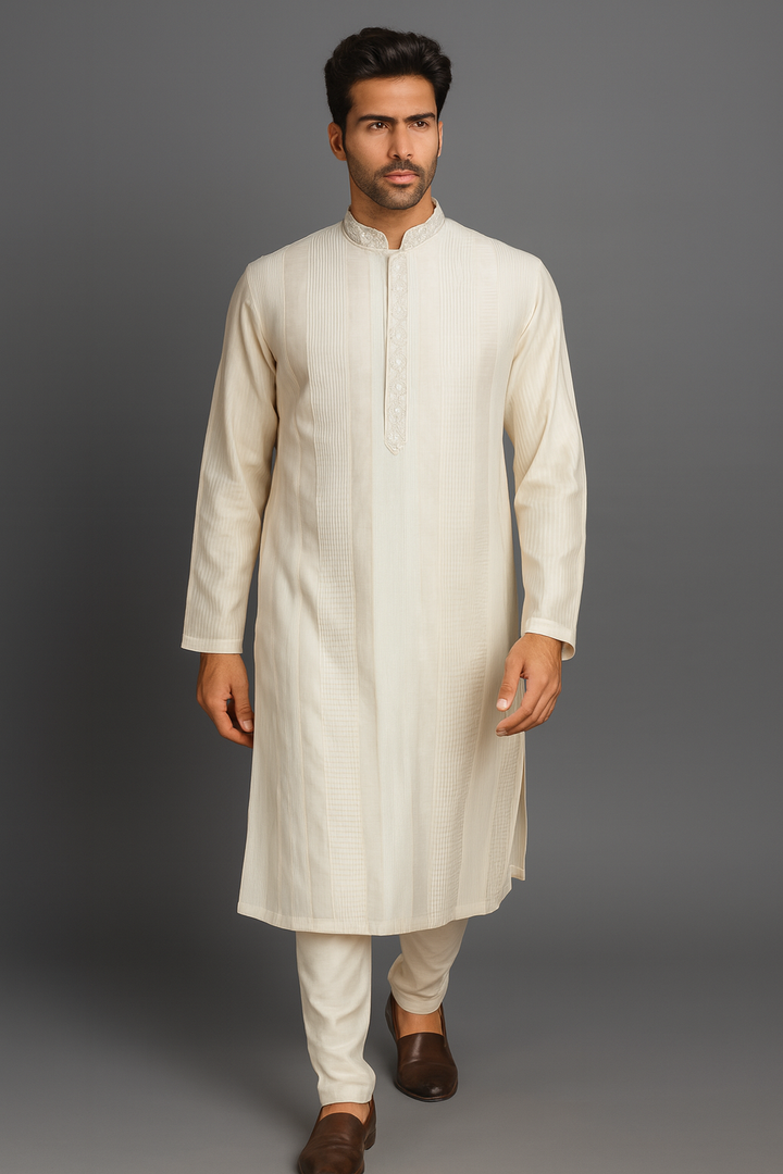 Off-White Chanderi Kurta Set