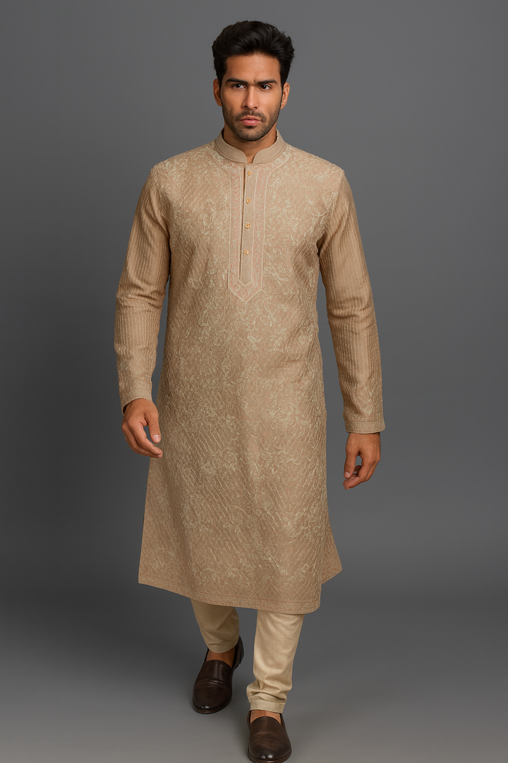 Beige Chanderi Kurta Set