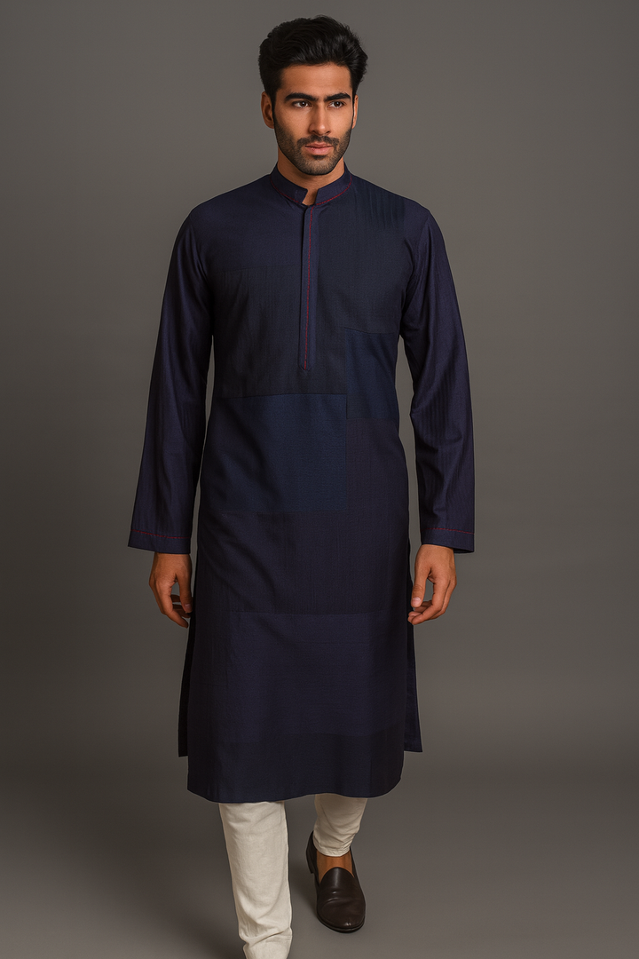 Navy Blue Cotton Silk Kurta