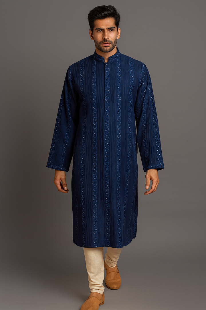 Navy Blue Silk Kurta set