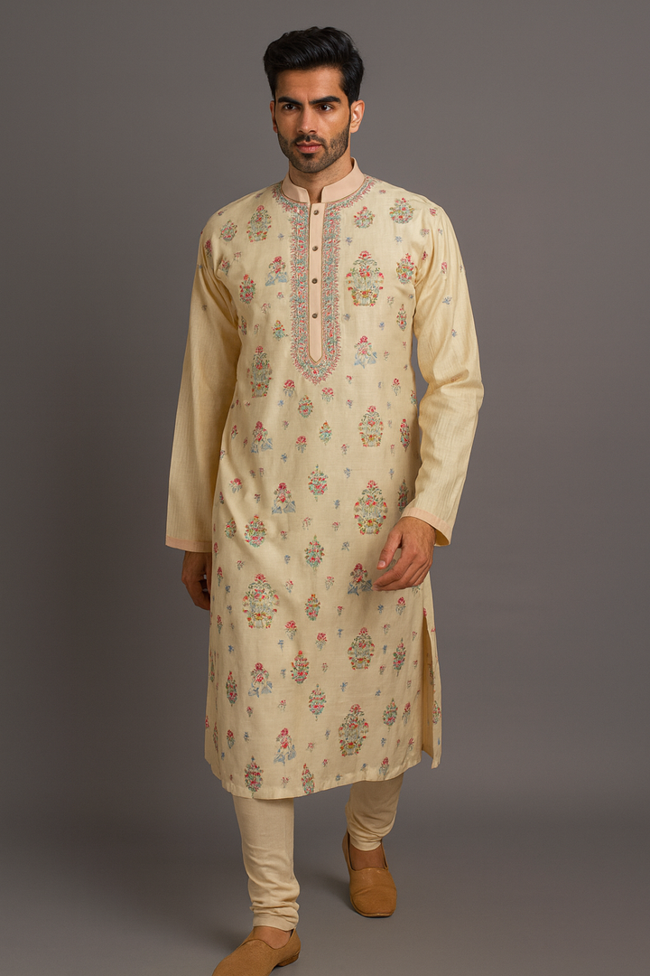 Peach Cotton Silk Kurta Set