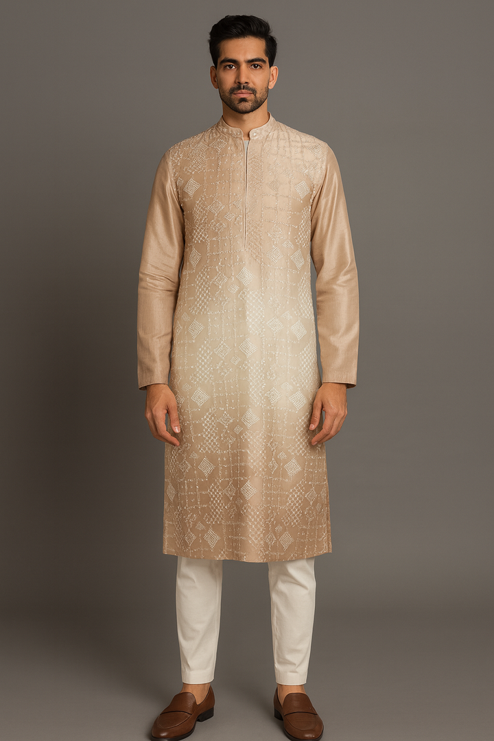 Beige Shaded Chanderi Kurta Set,