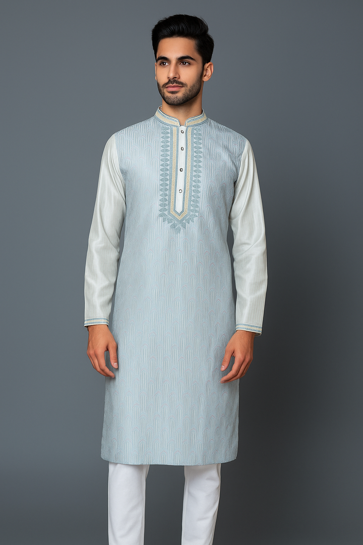 Off-White Chanderi Kurta with Aari & Dori Embroidery
