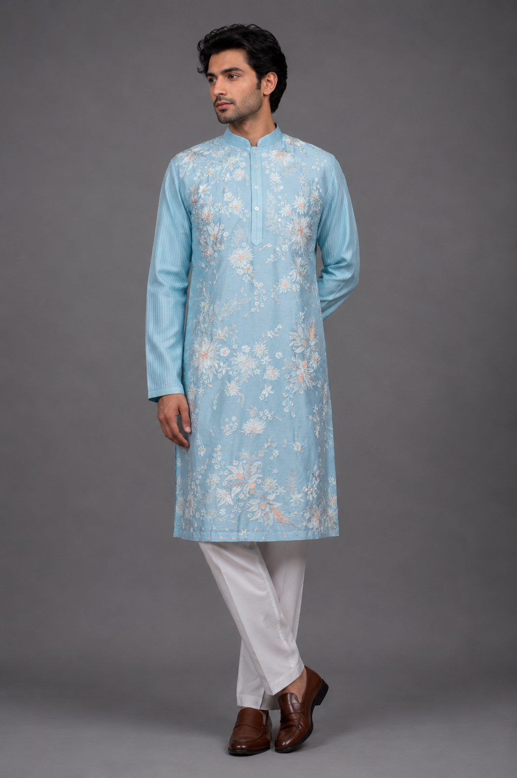 Pink Chanderi Kurta for Men | Aari & Hand Embroidered Designer Kurta | Luxury Wedding & Festive Wear