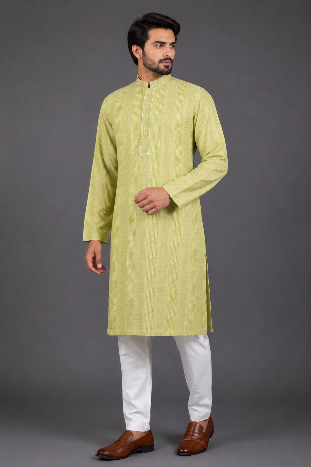 Mint Green Cotton Silk Kurta for Men | Designer Pintuck Kurta | Premium Festive &amp; Wedding Wear