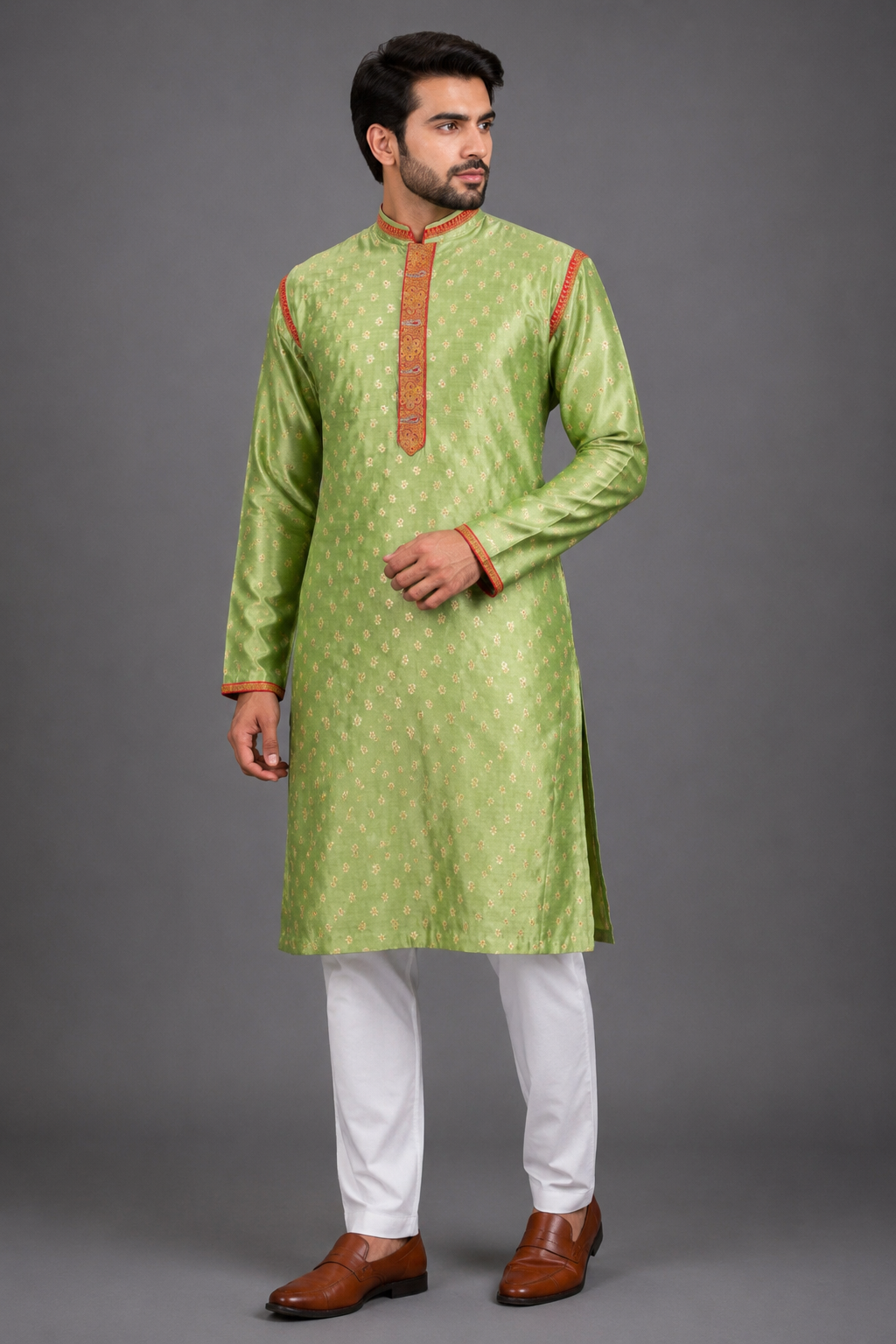 Mint Green Banarasi Silk Kurta for Men | Hand Embroidered Designer Kurta | Luxury Wedding &amp; Festive Wear