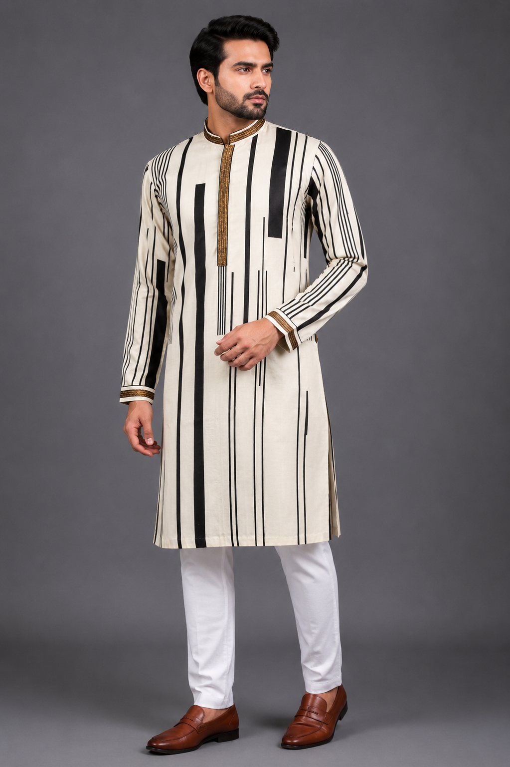 Off-White Silk Kurta for Men | Hand Embroidered &amp; Printed Designer Kurta | Luxury Festive &amp; Wedding Wear