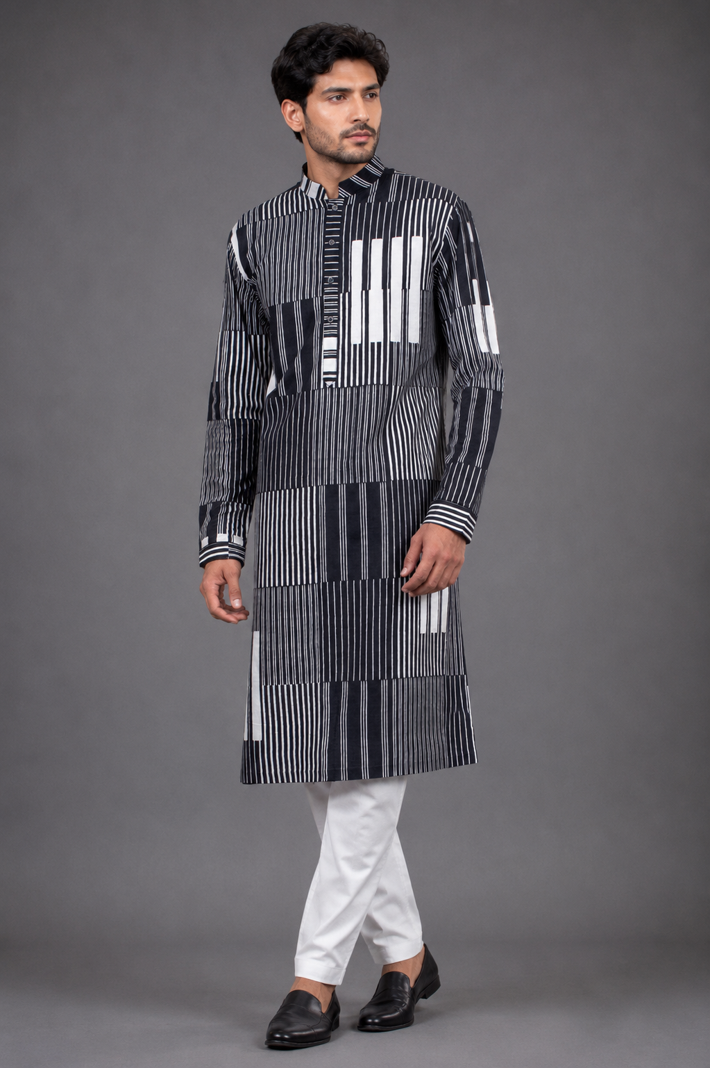 Black & White Silk Printed Kurta for Men | Designer Ethnic Kurta | Festive &amp; Contemporary Wear