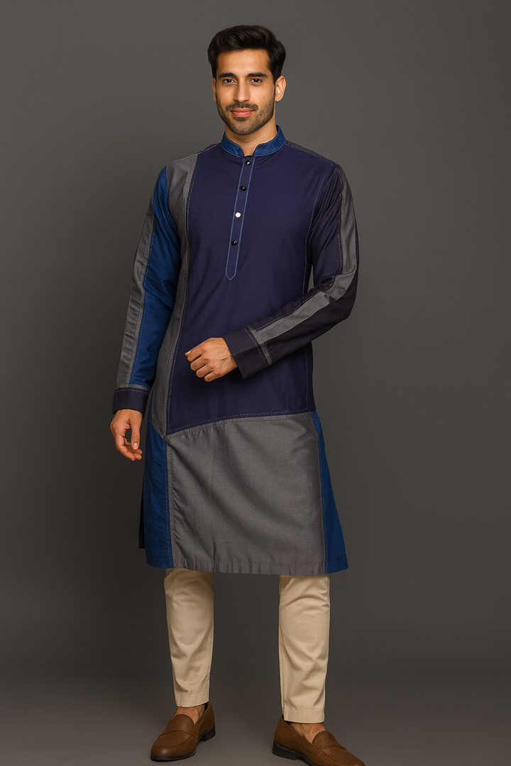 Multicolor Cotton Silk Kurta Set with Kantha Detailing & Cutwork Design