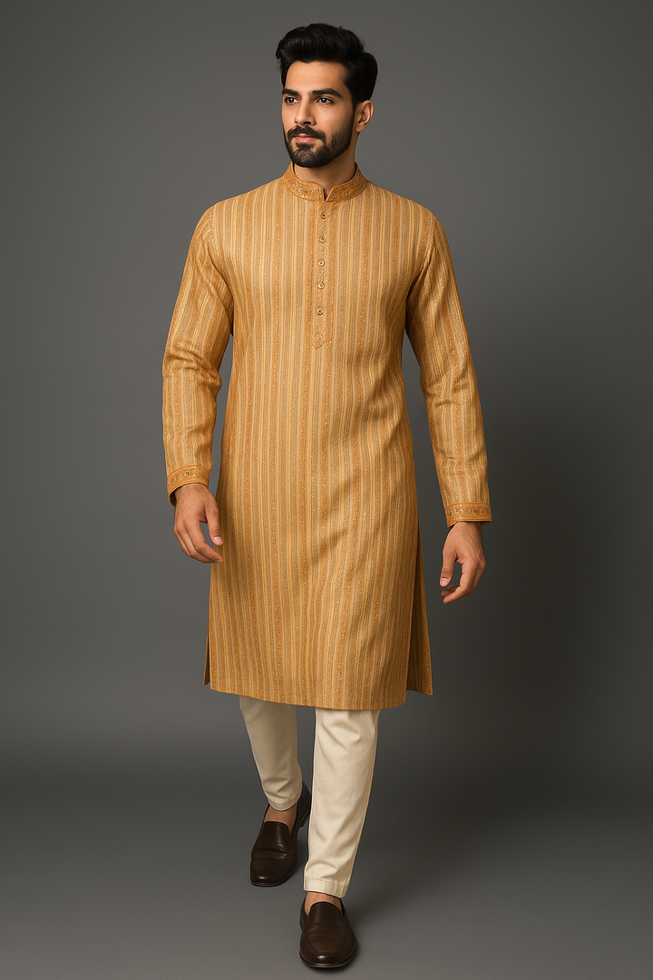 Peach Chanderi Kurta Set with Gota Lines & Hand Embroidery