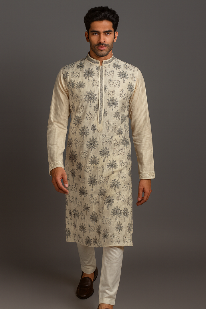 Beige Moonga Silk Kurta