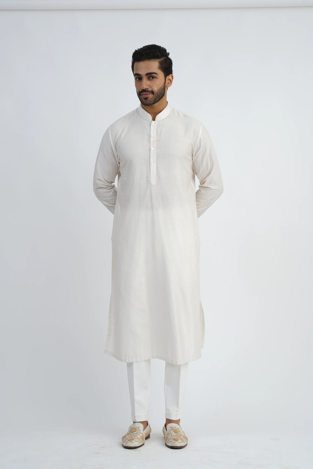 Light Pink Textured Bundi Kurta set