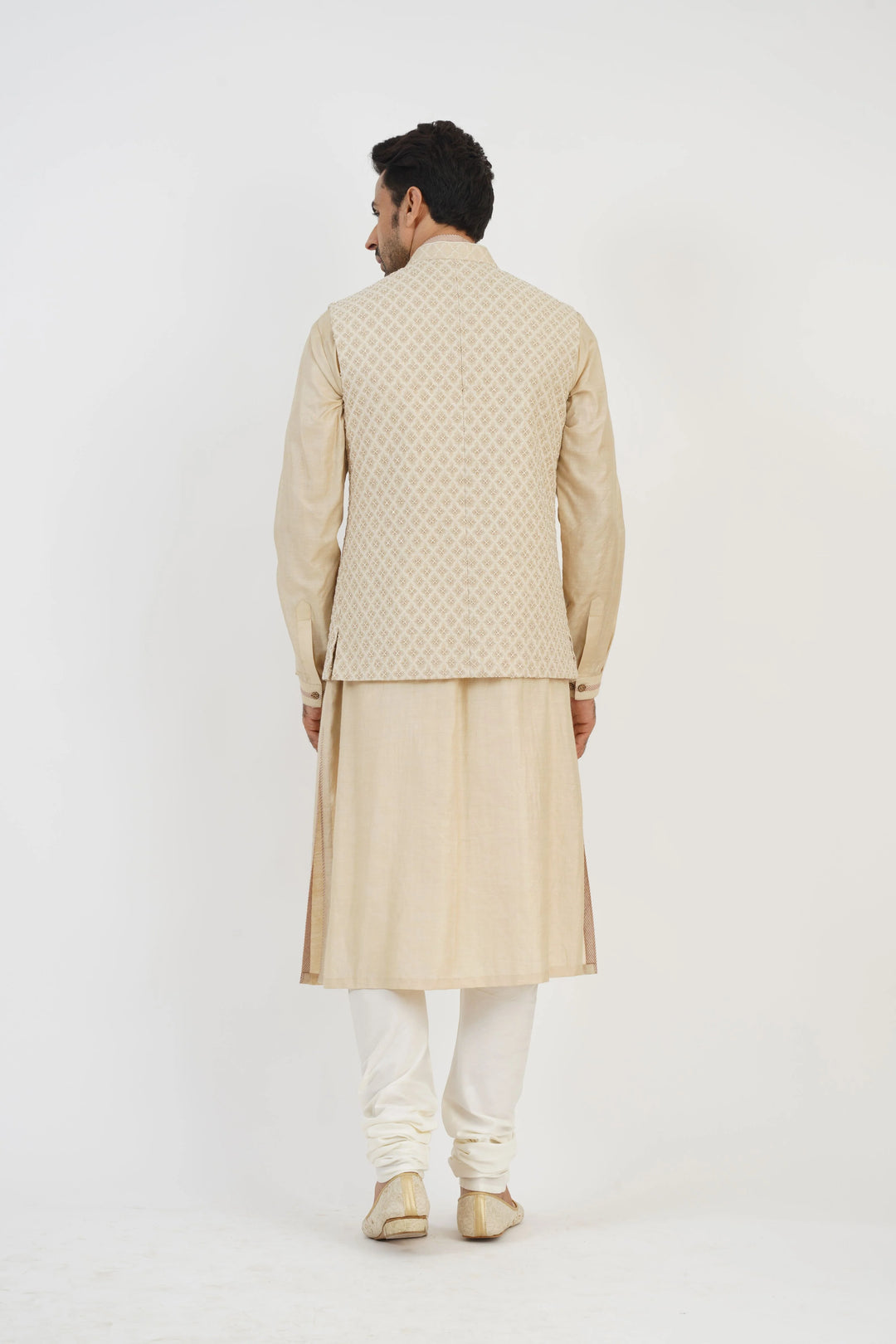 Beige Embroidered Bundi kurta Set