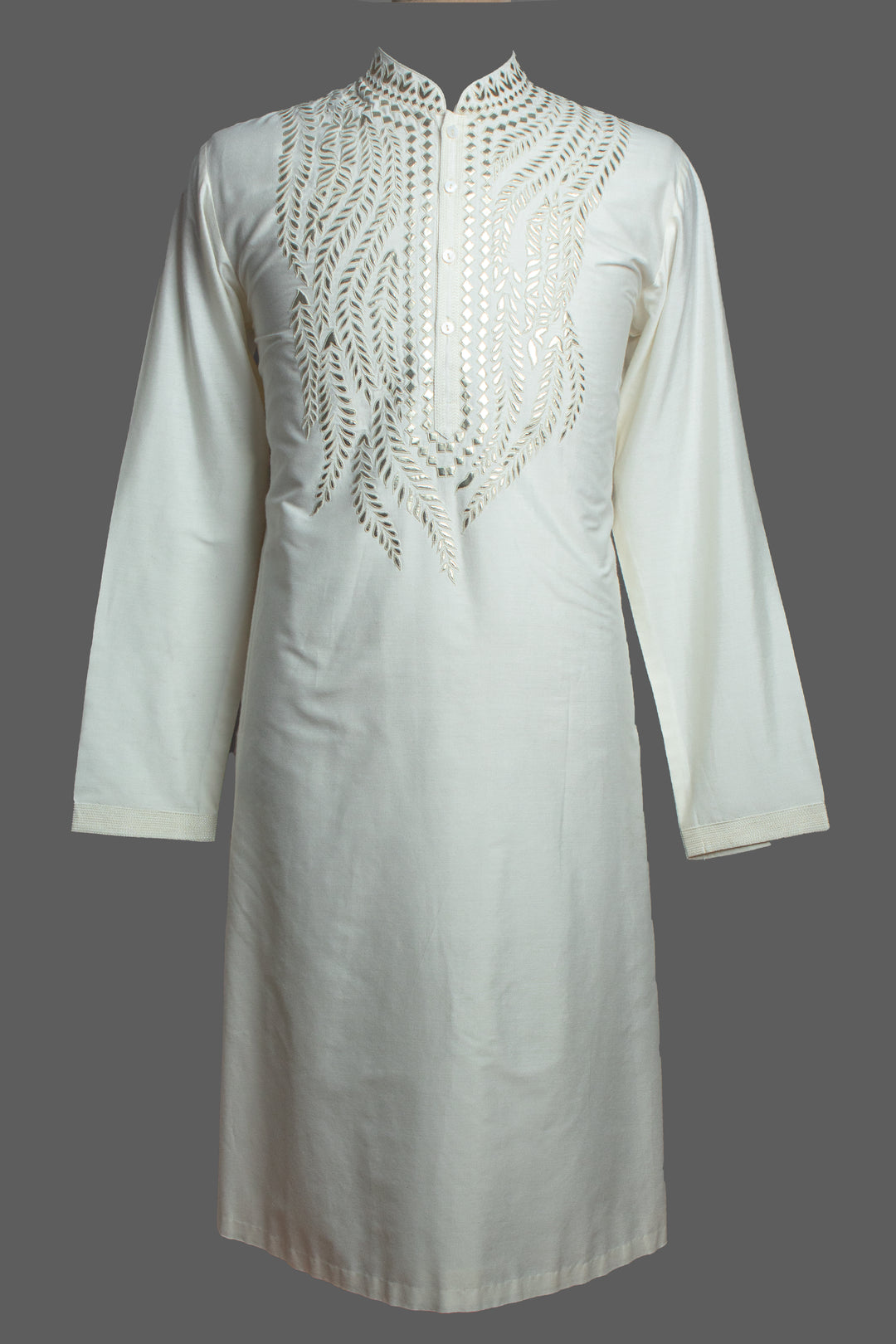 Cream Cotton-Silk Kurta Set with Leather Patch Embroidery
