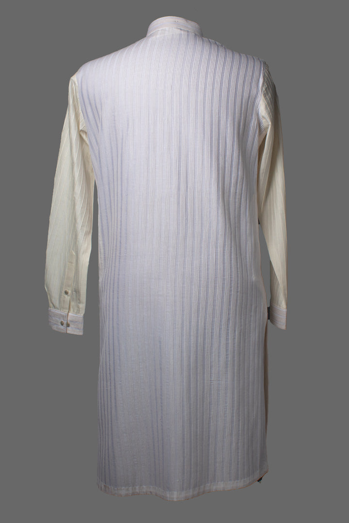Off-White Cotton Silk Kurta for Men | Hand & Machine Embroidered Pintuck Designer Kurta | Premium Wedding & Festive Wear