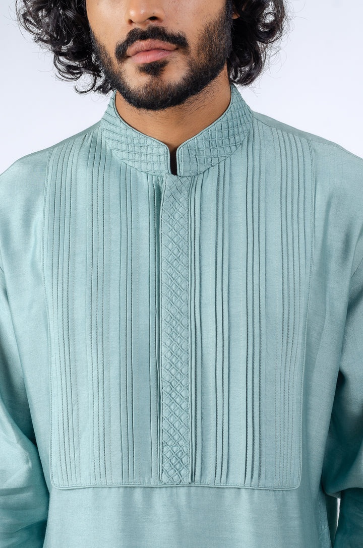 BLUSH GRAY PINTUCK NECKLINE KURTA (only kurta)