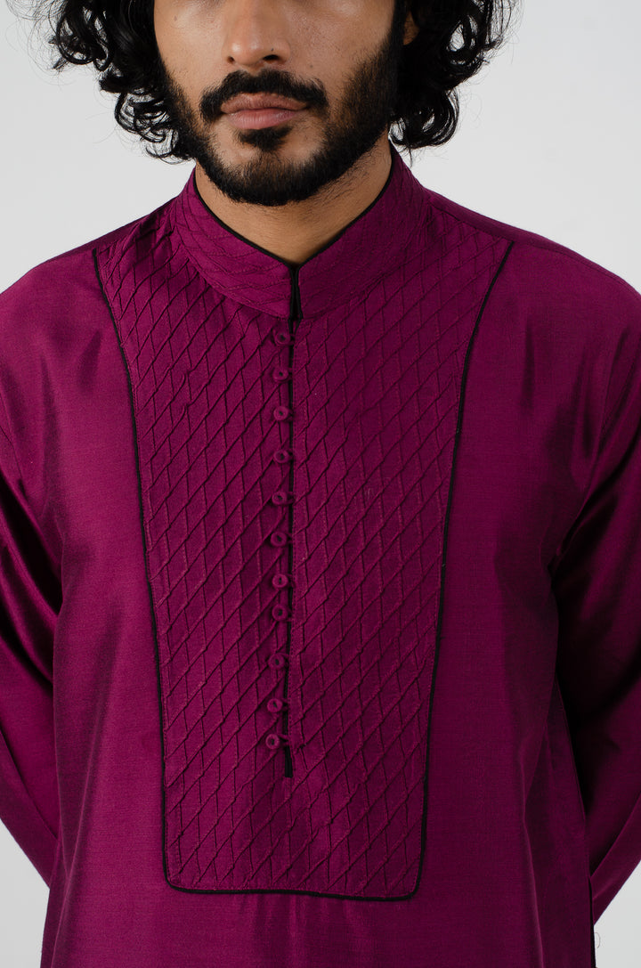 DARK PURPLE PINTUCK NECK LINE KURTA (only kurta)