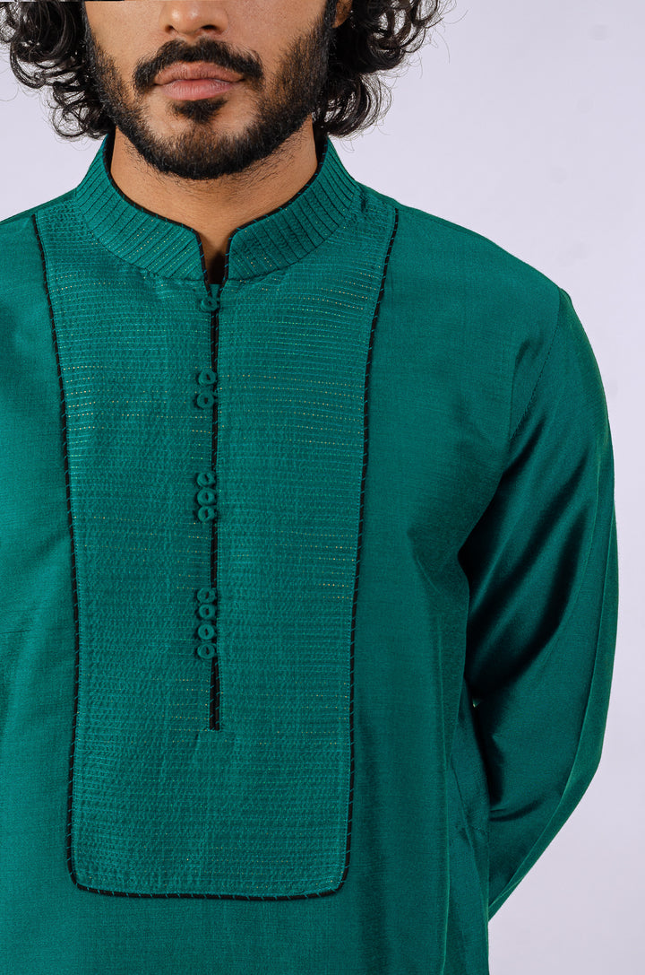 TEAL NECKLINE PINTUCK KURTA (only kurta)
